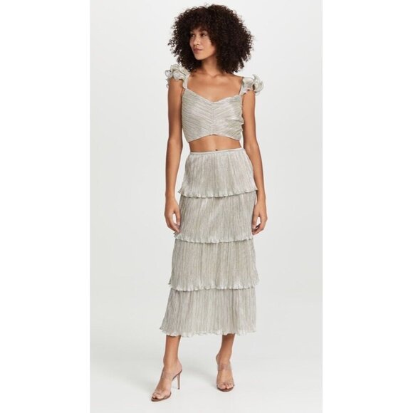 SAYLOR Dresses & Skirts - SAYLOR Gianna Skirt Platinum Silver Metallic Tiered